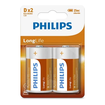 Philips R20L2B/10 - 2 шт. Цинк-хлоридна батарея D LONGLIFE 1,5V 5000mAh