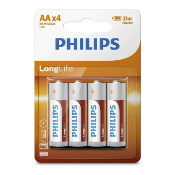 Philips R6L4B/10 - Цинк-хлоридная батарейка AA LONGLIFE 1,5V 900mAh 4 шт.
