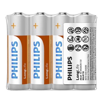 Philips R6L4F/10 - Цинк-хлоридная батарейка AA LONGLIFE 1,5V 900mAh 4 шт.