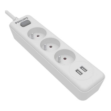 Philips SPN3032WA/60 - Подовжувач з вимикачем 3Z + 2xUSB-A 2 м білий