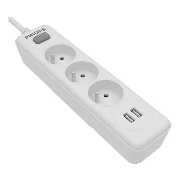 Philips SPN3032WA/60 - Удлинитель с выключателем 3Z + 2xUSB-A 2 м белый