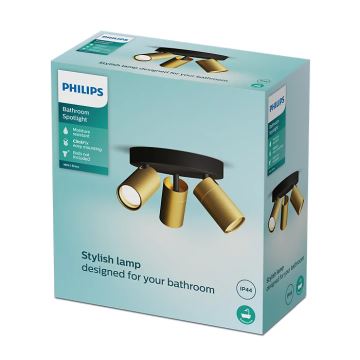 Philips - Точечный светильник для ванной комнаты IDRIS 3xGU10/5W/230V IP44 черный/золотистый