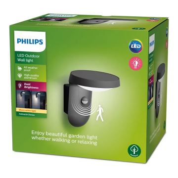 Philips - Вуличний світлодіодний настінний світильник з датчиком LED/9W/230V 2700K IP44