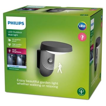 Philips - Вуличний світлодіодний настінний світильник з датчиком LED/9W/230V 4000K IP44