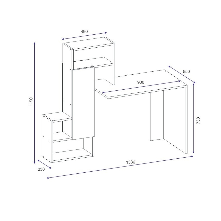 Письменный стол с полкой IRMAK 119x138,6 см белый/антрацит