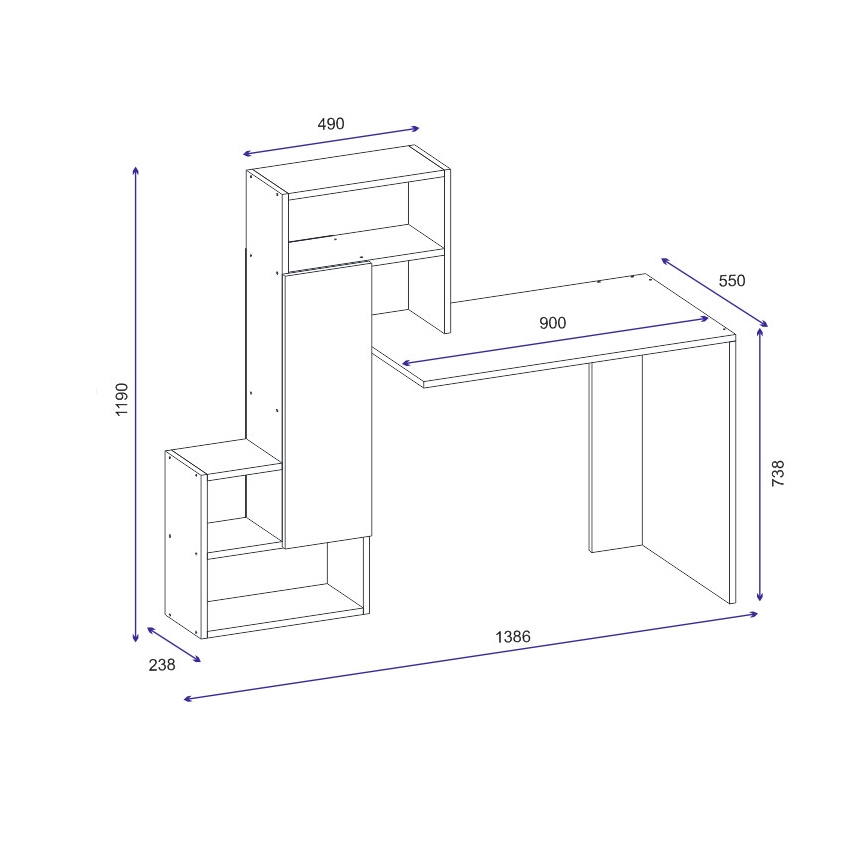 Письмовий стіл з полицею IRMAK 119x138,6 см білий