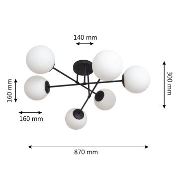 Пристельова люстра MOON 6xE27/15W/230V чорний