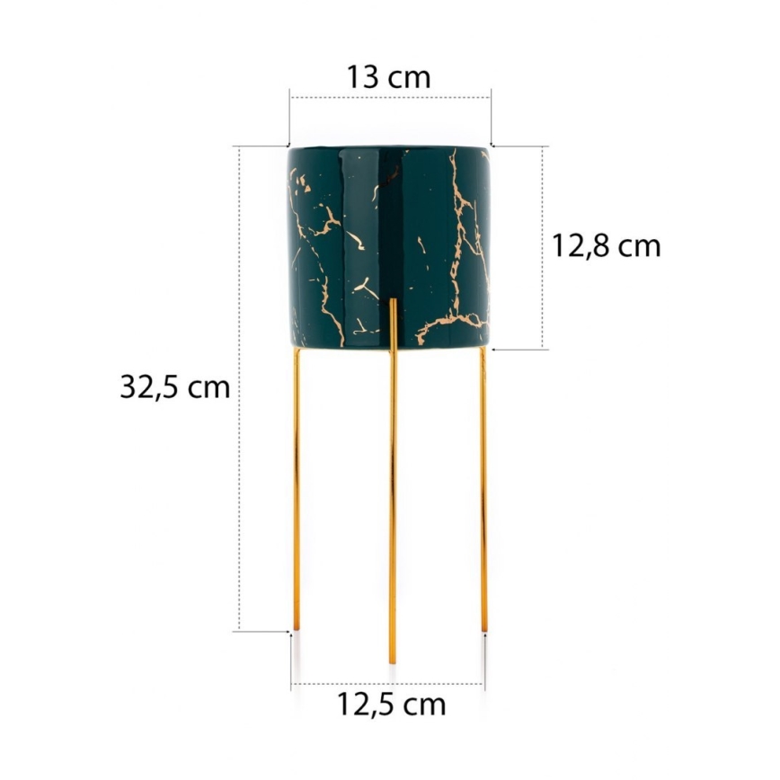 Подставка для цветов NILA 32,5x13 см зеленая/золотая