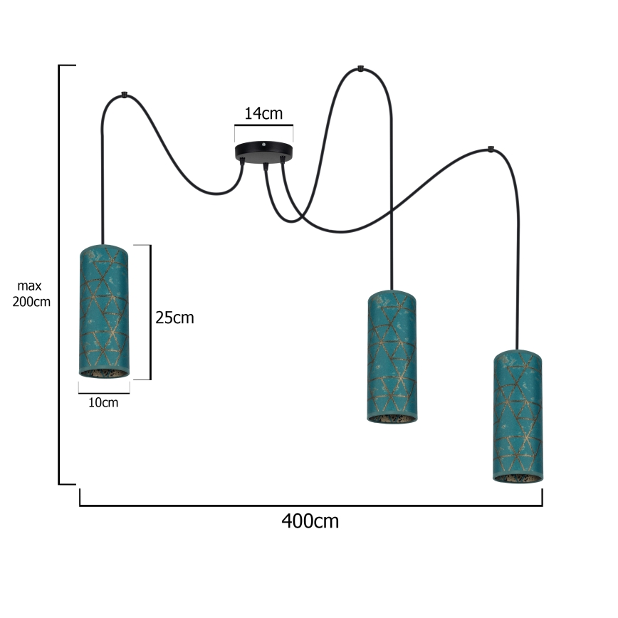 Подвесная люстра AVALO 3xE27/60W/230V бирюзовый/золотой