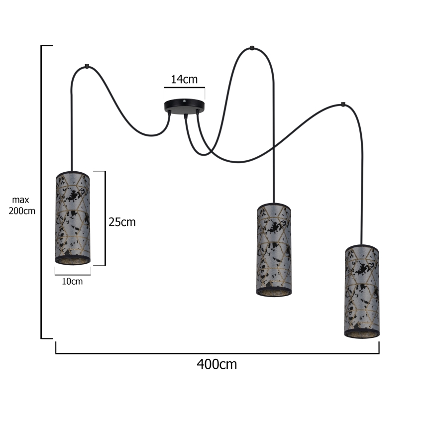 Подвесная люстра AVALO 3xE27/60W/230V серый/черный