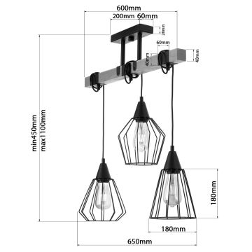 Подвесная люстра CAMEROON 3xE27/60W/230V черная/дерево