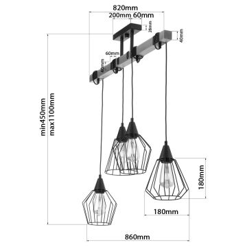 Подвесная люстра CAMEROON 4xE27/60W/230V черная/дерево