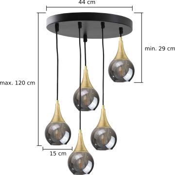 Подвесная люстра LACRIMA SMOKY 5xE27/60W/230V диаметр 45 см