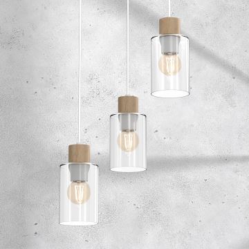 Подвесная люстра MADERA 3xE27/60W/230V белый/дерево