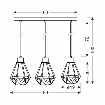 Подвесная люстра PRIMO 3xE27/60W/230V черный/золотистый