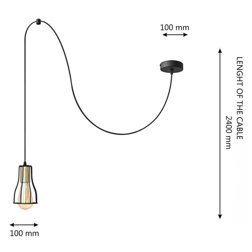 Подвесная люстра TUBE LONG 1xE27/15W/230V черный/золотистый