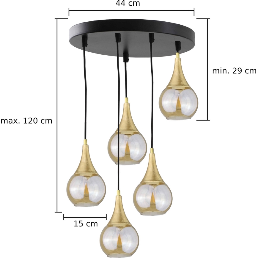 Підвісна люстра LACRIMA HONEY 5xE27/60W/230V діаметр 45 см