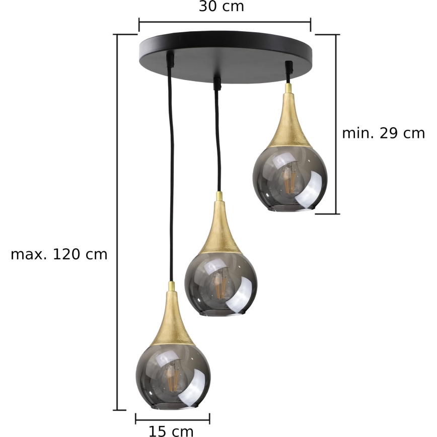 Підвісна люстра LACRIMA SMOKY 3xE27/60W/230V діаметр 30 см