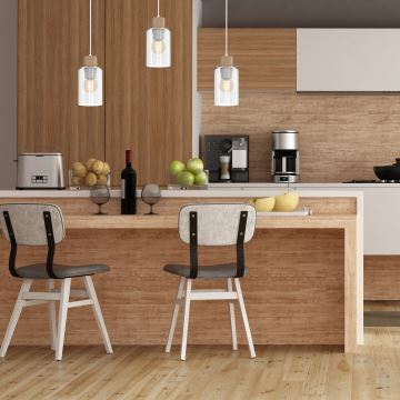 Підвісна люстра MADERA 1xE27/60W/230V білий/дерево