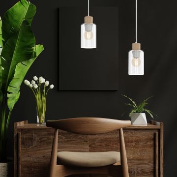 Підвісна люстра MADERA 1xE27/60W/230V білий/дерево