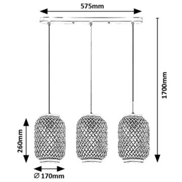 Rabalux - Підвісна люстра 3xE27/40W/230V ротанґ