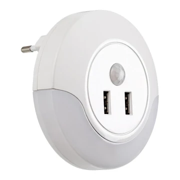 Rabalux - Світлодіодний нічник в розетку з датчиком 2xUSB LED/13,9W/230V 3000K