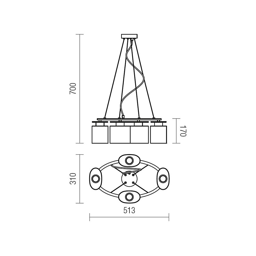 Redo 01-1030 - Подвесная люстра SHAPE 4xE14/28W/230V