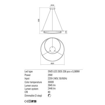 Redo 01-1794 - Светодиодная подвесная люстра с регулированием яркости TORSION LED/29W/230V диаметр 55 см бронзовый