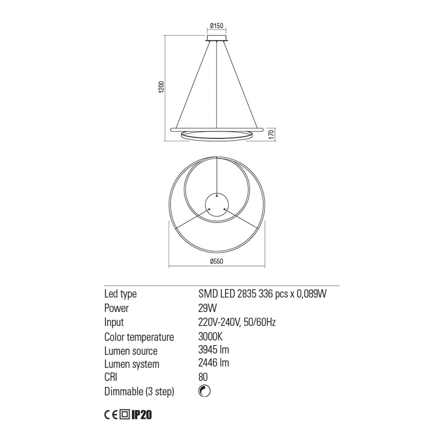 Redo 01-1794 - Светодиодная подвесная люстра с регулированием яркости TORSION LED/29W/230V диаметр 55 см бронзовый