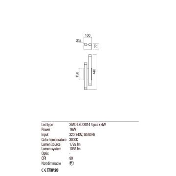 Redo 01-2033 - Светодиодный настенный светильник MADISON 4xLED/4W/230V золотистый