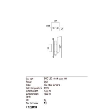 Redo 01-2036 - Светодиодный настенный светильник MADISON 6xLED/4W/230V золотистый