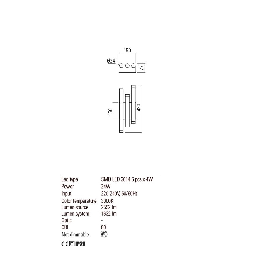 Redo 01-2036 - Светодиодный настенный светильник MADISON 6xLED/4W/230V золотистый