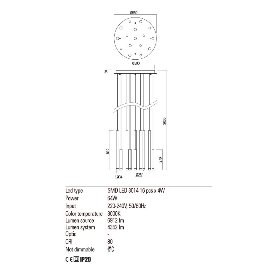 Redo 01-2061 - Светодиодная подвесная люстра MADISON 16xLED/4W/230V блестящий хром/черный/медный