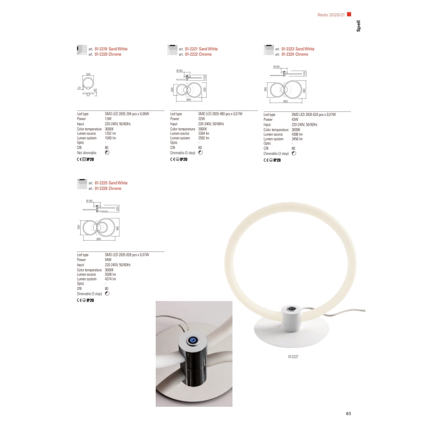 Redo 01-2223 - Пристельова LED люстра з регулюванням яскравості SPELL LED/43W/230V 3000K білий