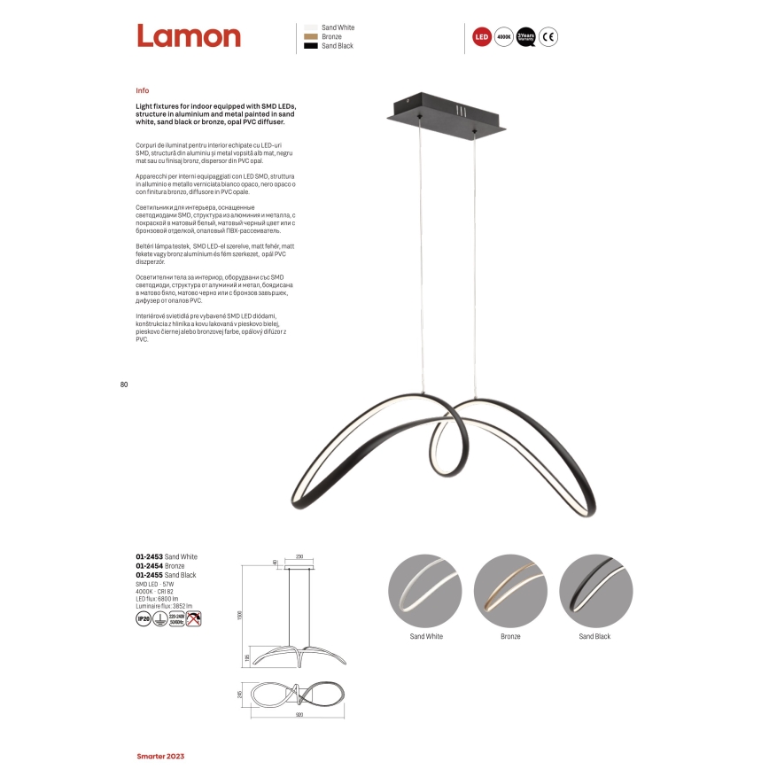 Redo 01-2454 - Светодиодная подвесная люстра LAMON LED/57W/230V золотистый