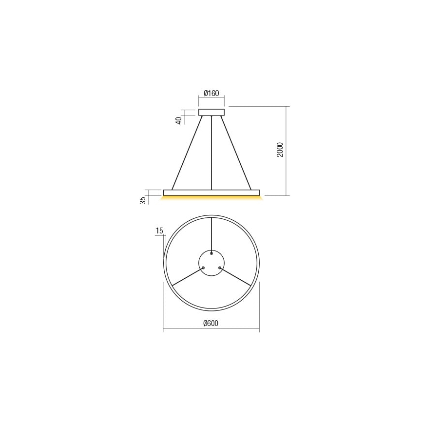 Redo 01-2865 - Светодиодная подвесная люстра с регулированием яркости FEBE LED/37W/230V золотистый