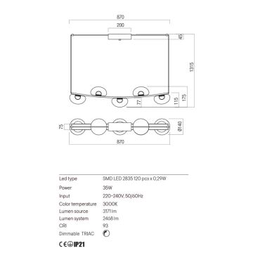 Redo 01-3243 - Світлодіодна підвісна люстра з регулюванням яскравості SINCLAIR LED/35W/230V CRI 93 IP21 золотий