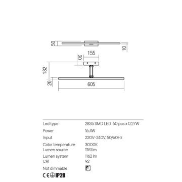 Redo 01-3463 - LED підсвітка картин LINEAR LED/8W/230V 60,5 см CRI 92 чорний