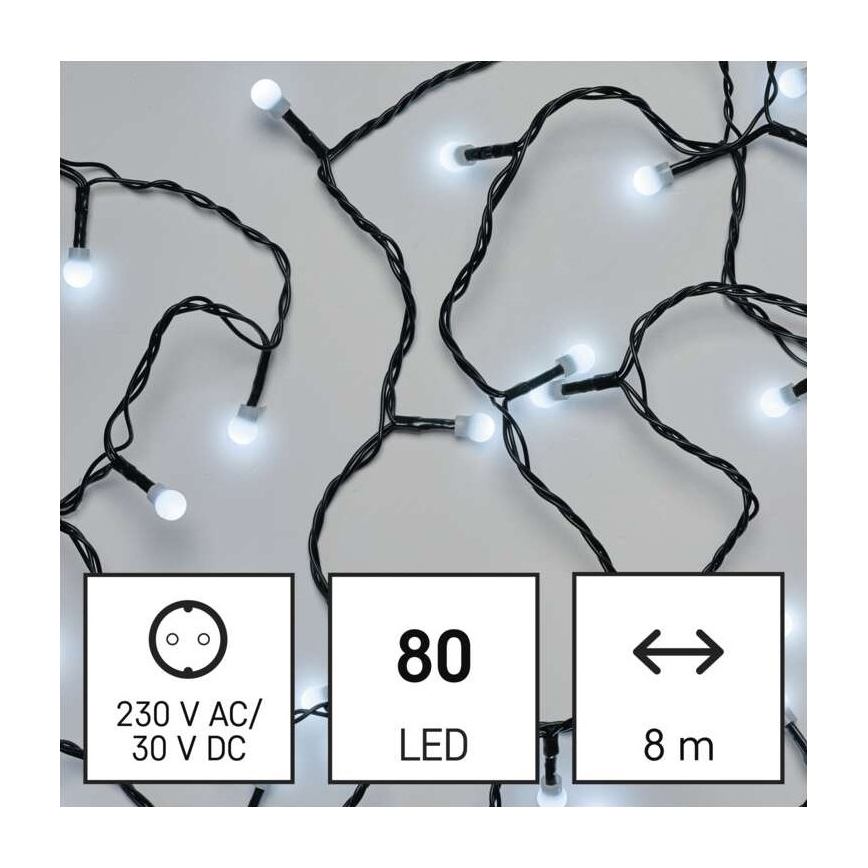 Різдвяна вулична світлодіодна гірлянда 80xLED/13м IP44 холодний білий