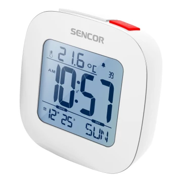 Sencor - Будильник з РК-дисплей та термометром 2xAAA білий
