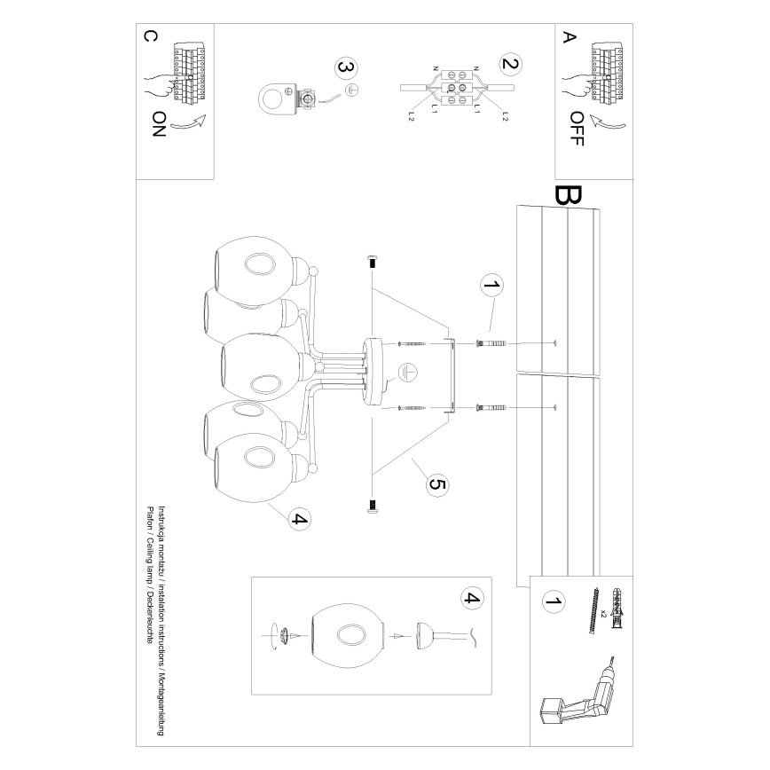 Люстра на штанге FILLAN 5xE27/60W/230V черный