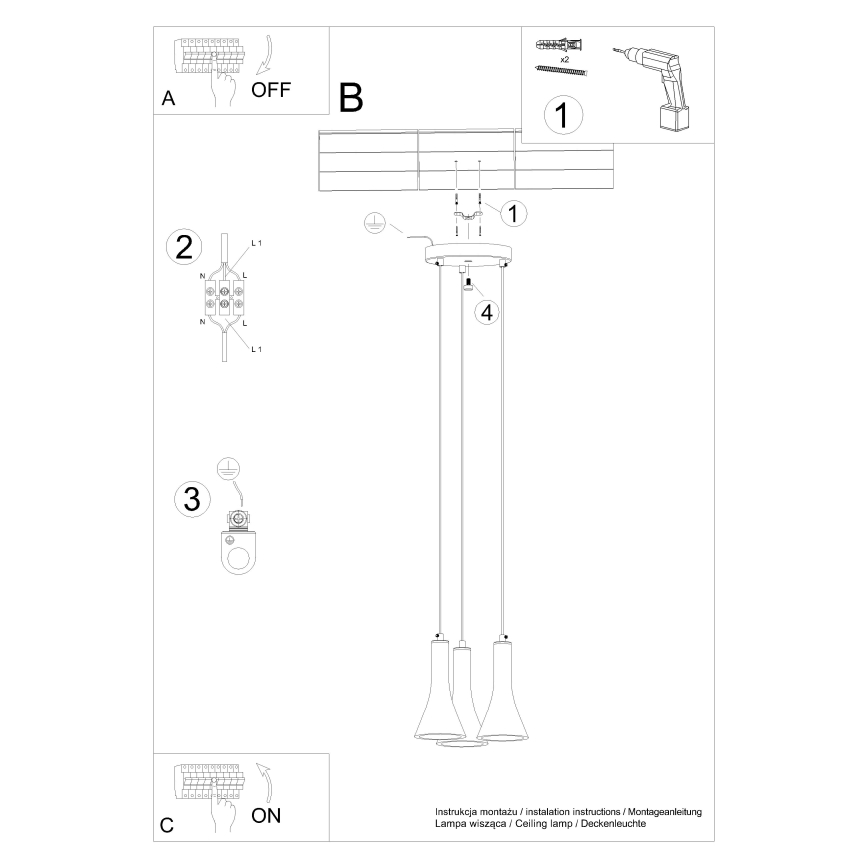 Підвісна люстра REA 3xE14/12W/230V бетон