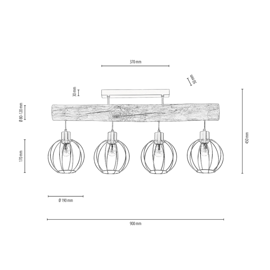 Припотолочная люстра BERIS 4xE27/25W/230V сосна - сертифицировано FSC