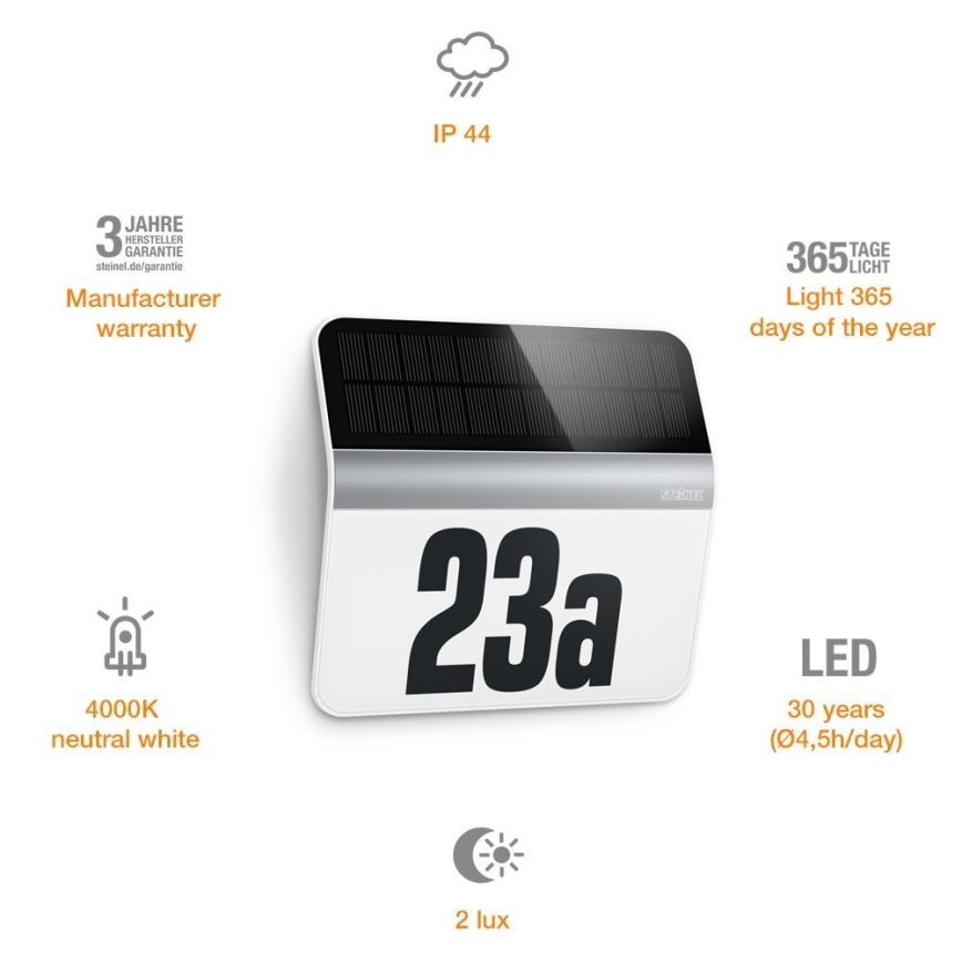 STEINEL 007140 - Светодиодная подсветка номера дома на солнечной батарее XSolar LH-N LED/0,03W нержавеющая сталь IP44