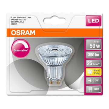 Светодиодная диммируемая лампочка SUPERSTAR GU10/5.5W/230V 2,700K - Osram