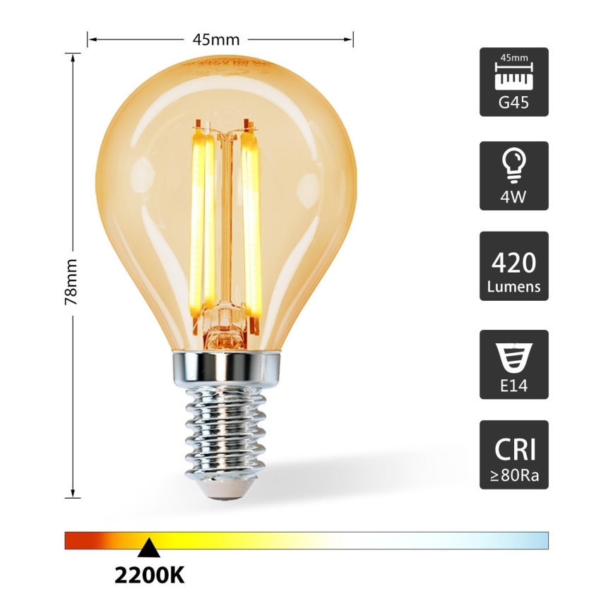 Светодиодная лампа G45 E14/4W/230V 2200K - Aigostar