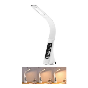 Светодиодная настольная лампа с регулированием яркости и дисплеем LEATHER LED/7W/230V белый