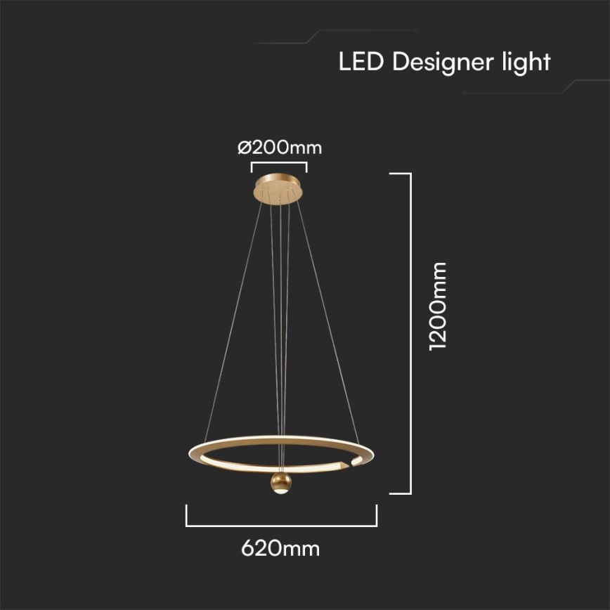 Светодиодная подвесная люстра LED/45W/230V 4000K диаметр 62 см золотистый