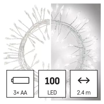 Светодиодная рождественская гирлянда 100xLED/3xAA 2,7 м холодный белый