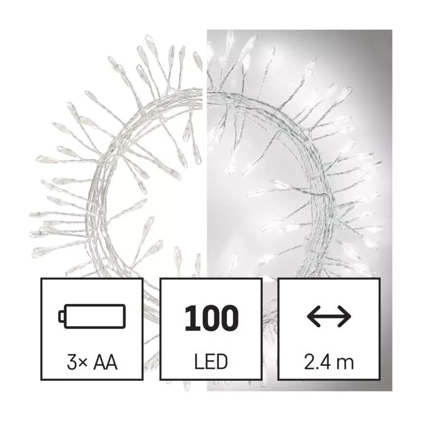 Светодиодная рождественская гирлянда 100xLED/3xAA 2,7 м холодный белый